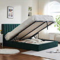 YUHUASHI Queen Size Hydraulic Storage Bed, Upholstered Platform Bed Frame, Modern Wingback Design Headboard, Velvet Fabric with Hydraulic Support Bars, No Box Spring Required (Ink Green, Queen)