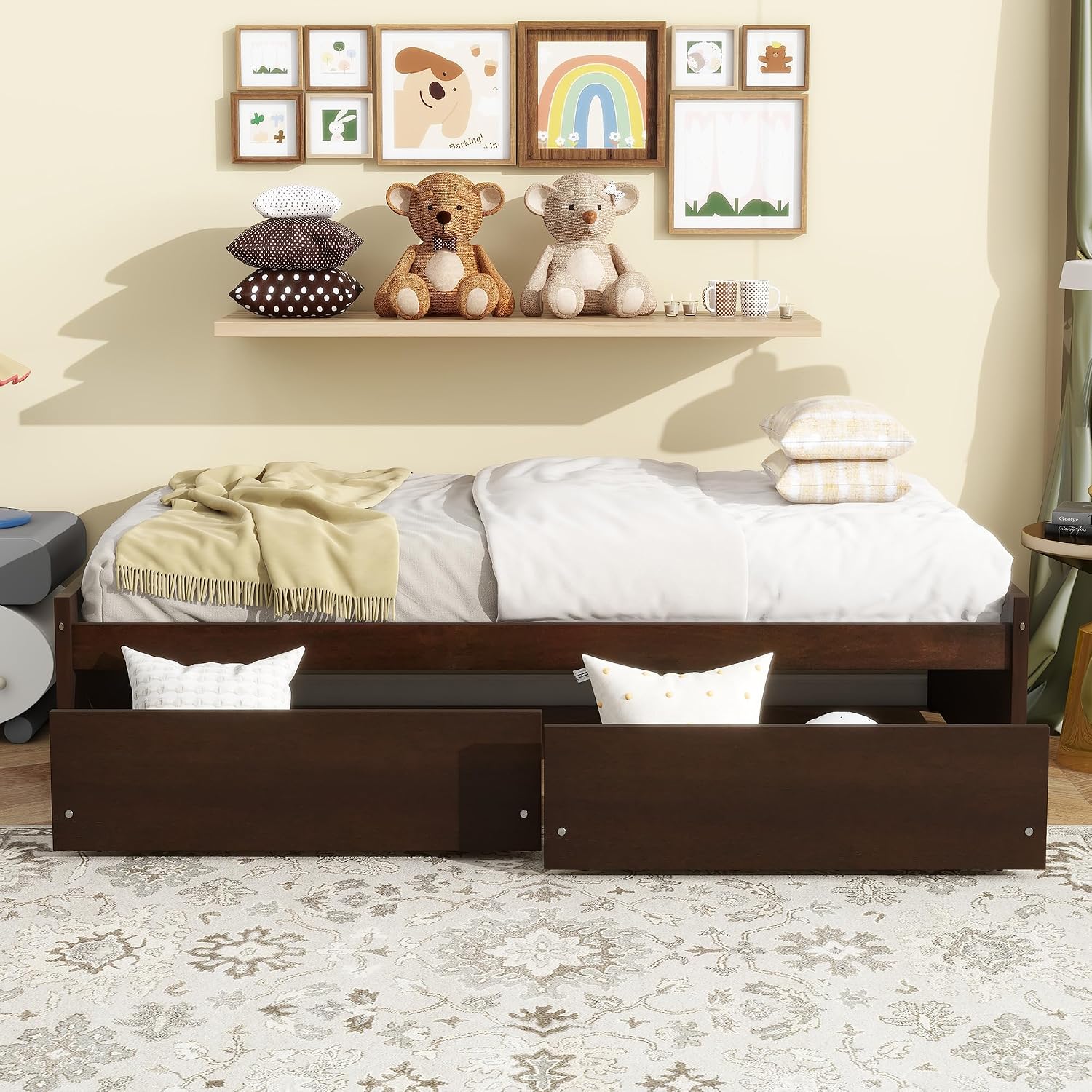 Bellemave Twin Kids Bed with Storage 2 Drawers, Wood Twin Daybed with Storage, BedFrames for Kids, Adults, Espresso