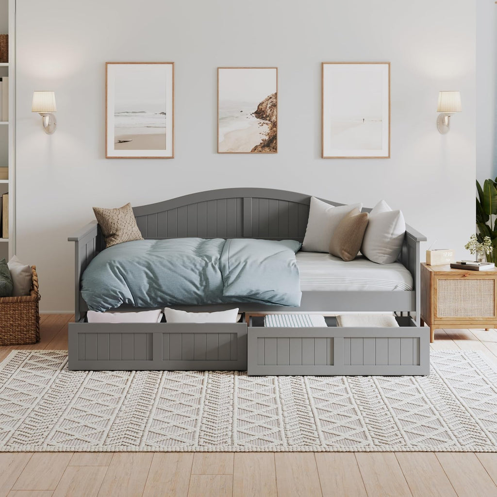 AFI, Nantucket Twin Size Wood Daybed Frame with 2 Storage Drawers, Grey