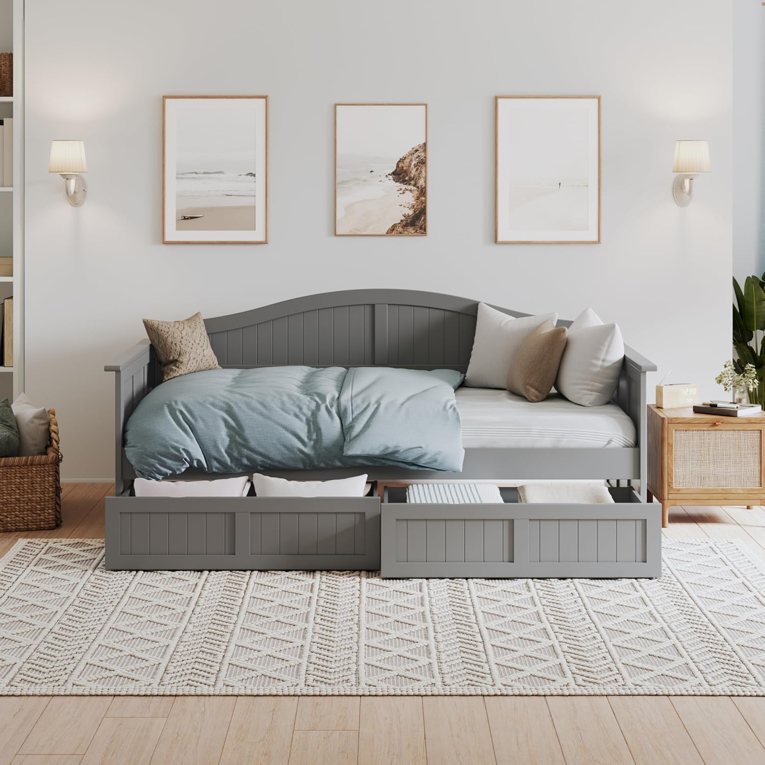 AFI, Nantucket Twin Size Wood Daybed Frame with 2 Storage Drawers, Grey