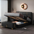 Upholstered Bedroom Furniture Set with Ottoman, Queen Upholstered Platform Bed with Hydraulic Storage System and Storage Ottoman, 2 Piece Bedroom Furniture Set Queen Size, Black