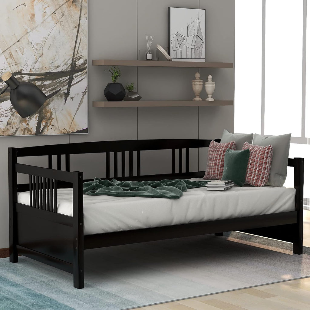 Merax Daybed Twin Bed Wooden Slats Support Modern Living Daybed with Rails, Twin Size, Dark Espresso