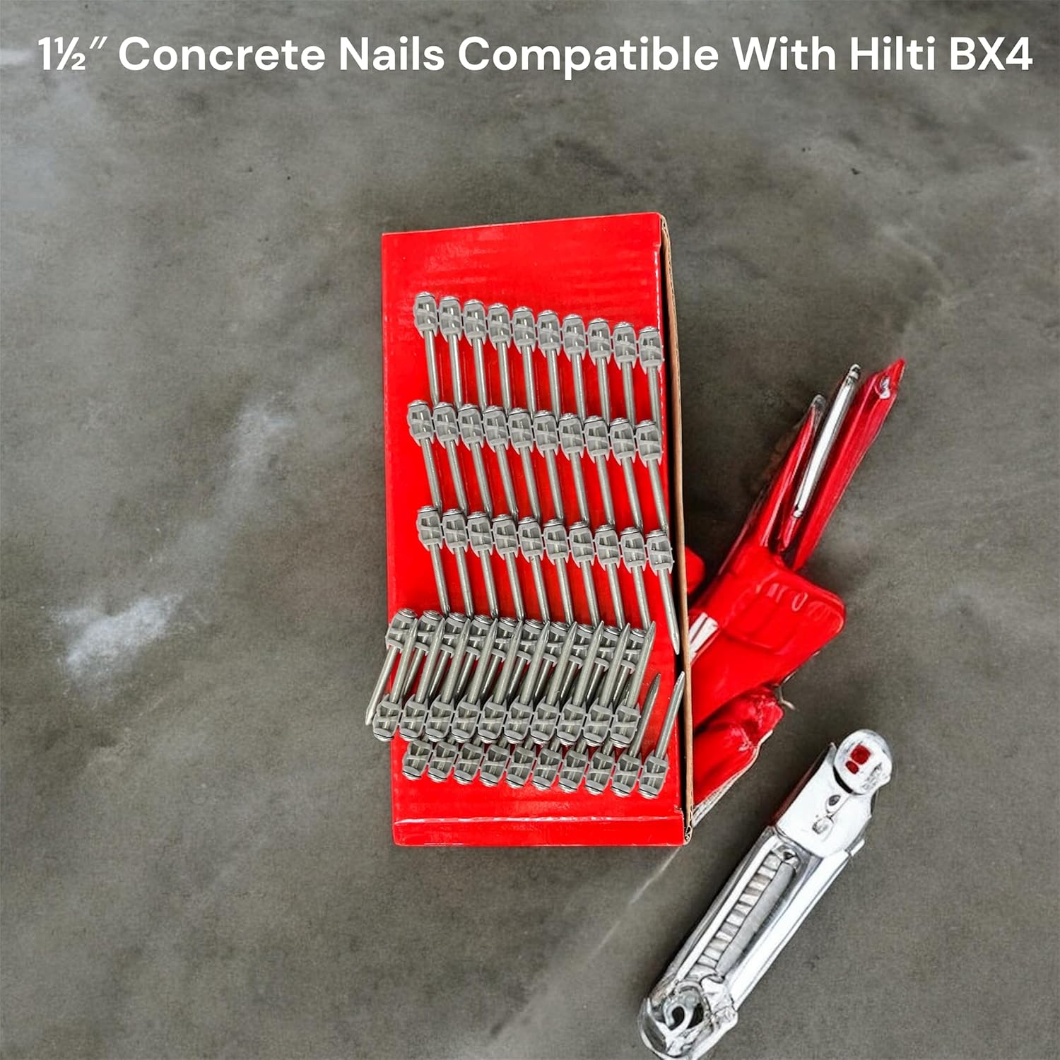1¼″ Concrete Nails Compatible With Hilti BX4 – 1,000 Count Collated Flat Head Shoot-Drive Nails with Hardened Steel Shank – Heavy-Duty Fasteners for Concrete, Masonry & Construction Projects