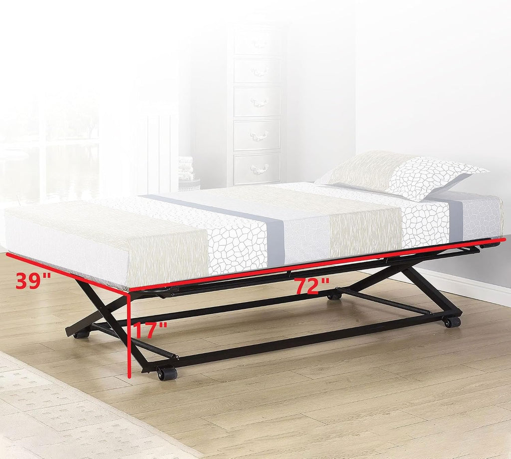 Kings Brand Furniture Twin Size White Metal Platform Bed With Pop Up Trundle