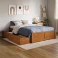 AFI Concord Full Solid Wood Platform Bed with Footboard & Storage Drawers in Light Toffee