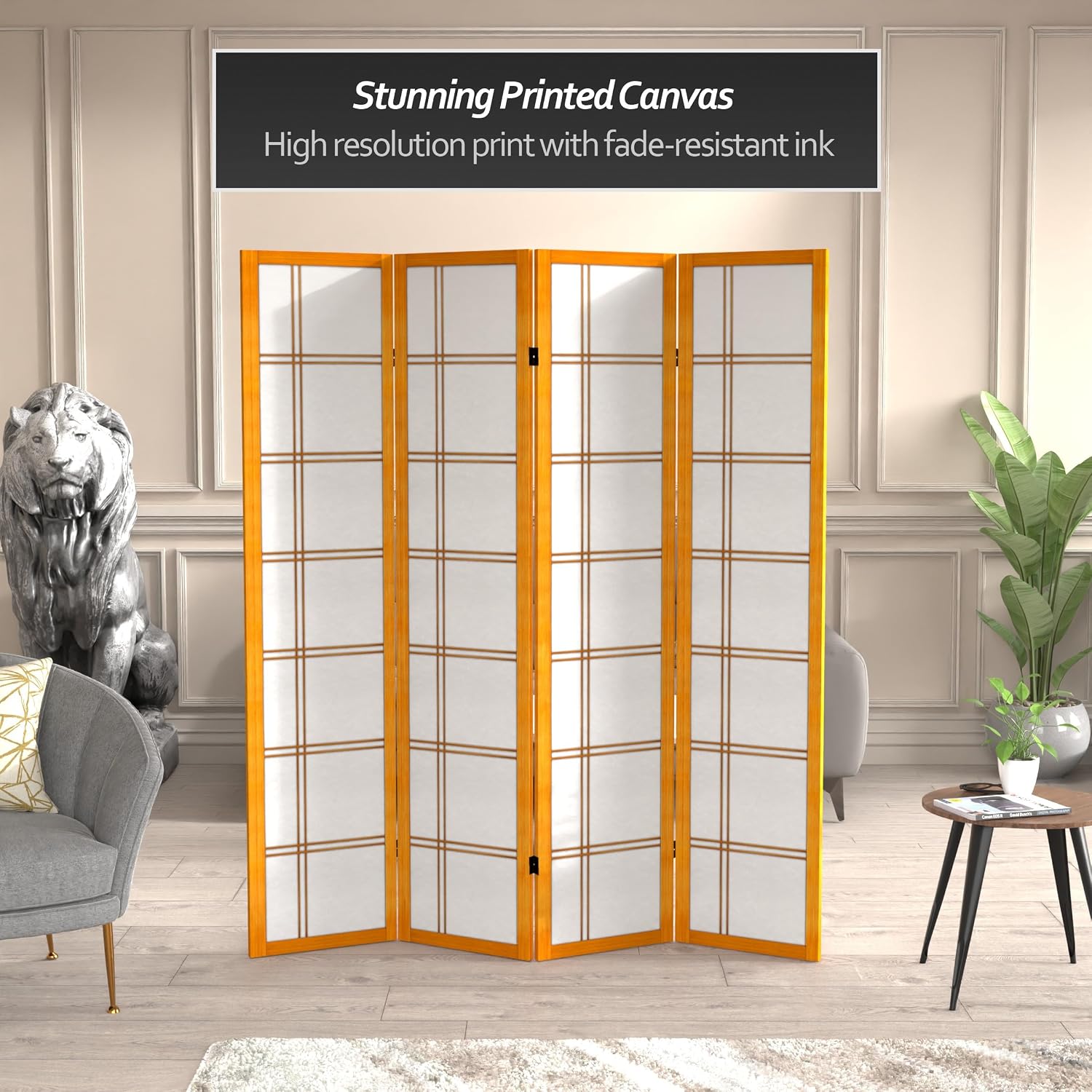 Red Lantern 6 ft. Tall Canvas Double Cross Room Divider Freestanding Folding Privacy Screen, Partition, and Separator for Modern and Contemporary Bedroom, Home Office, Studio, Dorm, Apartment