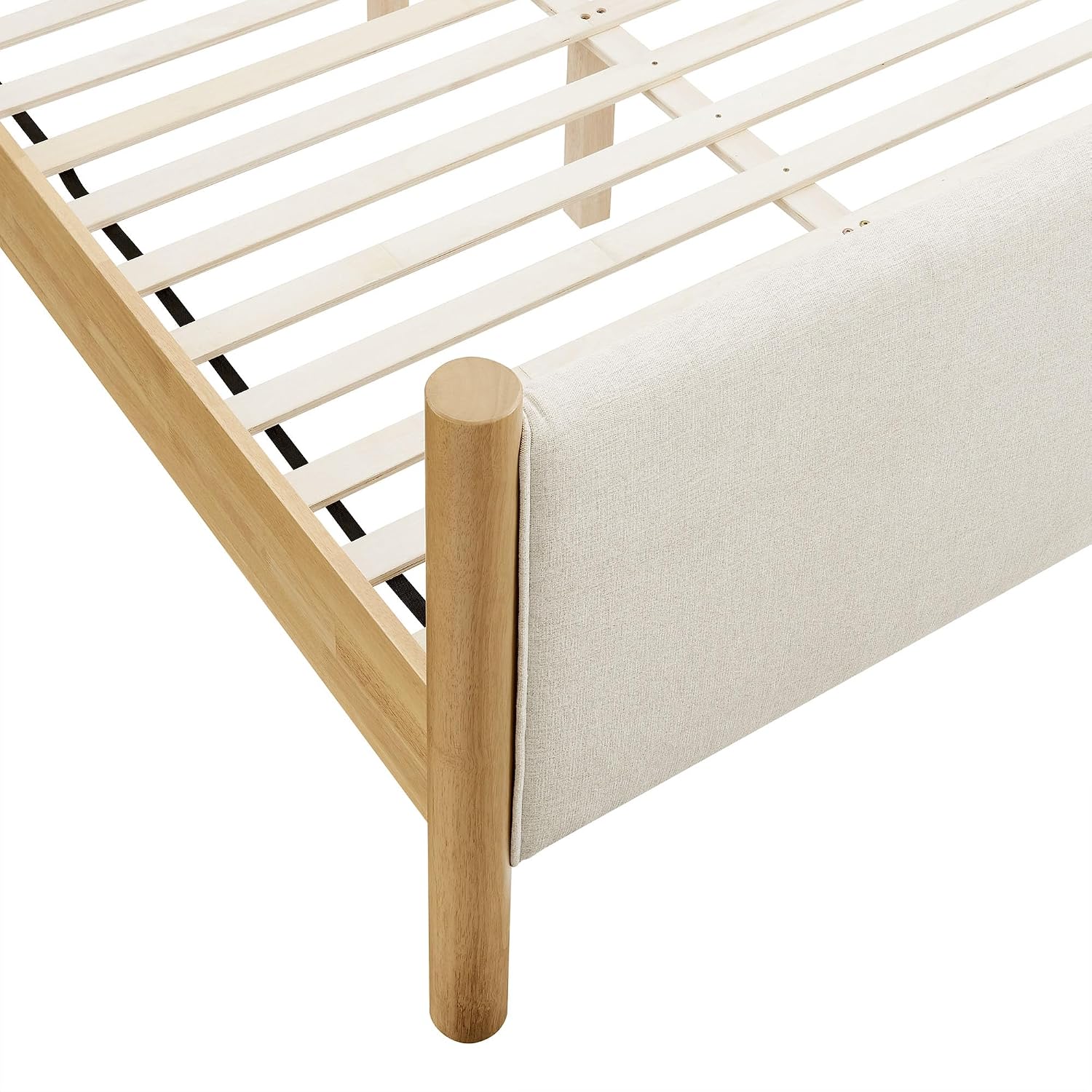 Modway Maven Queen Size Bed Frame in Ivory Oak with Upholstered Fabric Headboard and Footboard – Wood Queen Platform Bed Frame – No Box Spring Needed