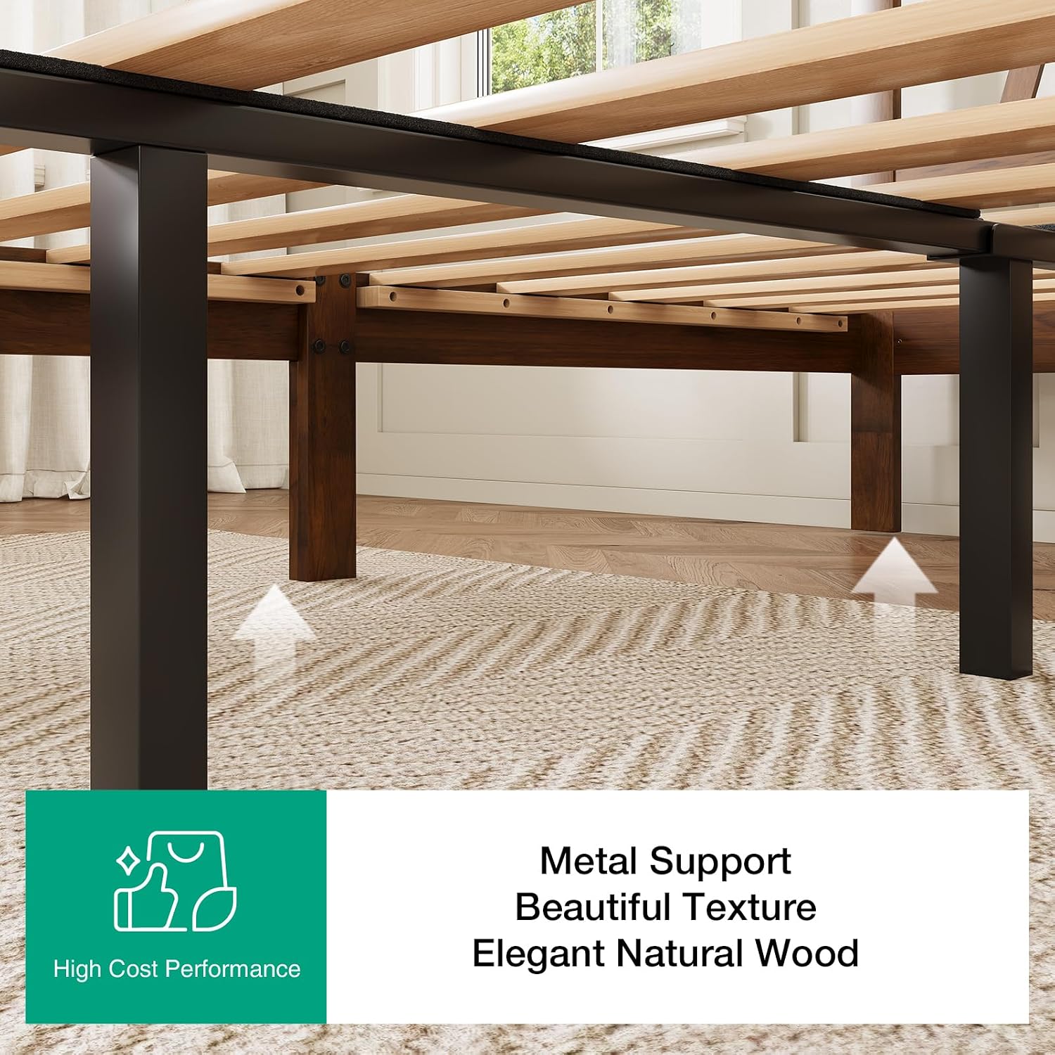 Novilla 12 Inch Queen Bed Frame with Headboard Bed Frame Queen Size Solid Wooden Bed Frame Foundation with Wood Slat Support, No Box Spring Needed, Easy Assembly, Walnut