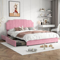VECELO Queen Bed Frame with 4 Storage Drawers & Upholstered Platform &Tufted Adjustable Headboard/Mattress Foundation/Wood Slat Support,Easy Assembly,Pink