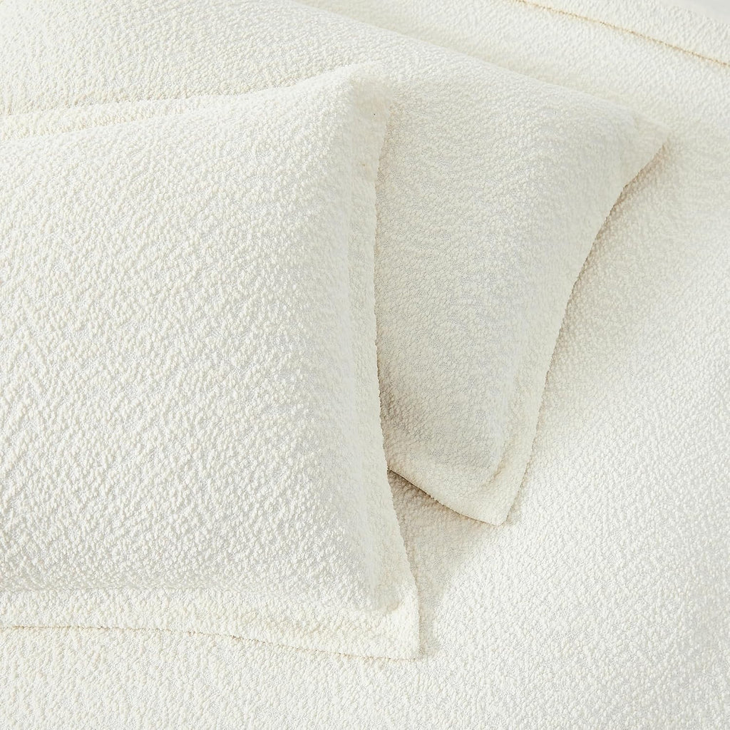 Lush Decor Lotti Boucle Duvet Cover 3 Piece Set Full/Queen Soft White - White Duvet Cover- Textured Cozy Bedding Set - Modern Minimalist Decor