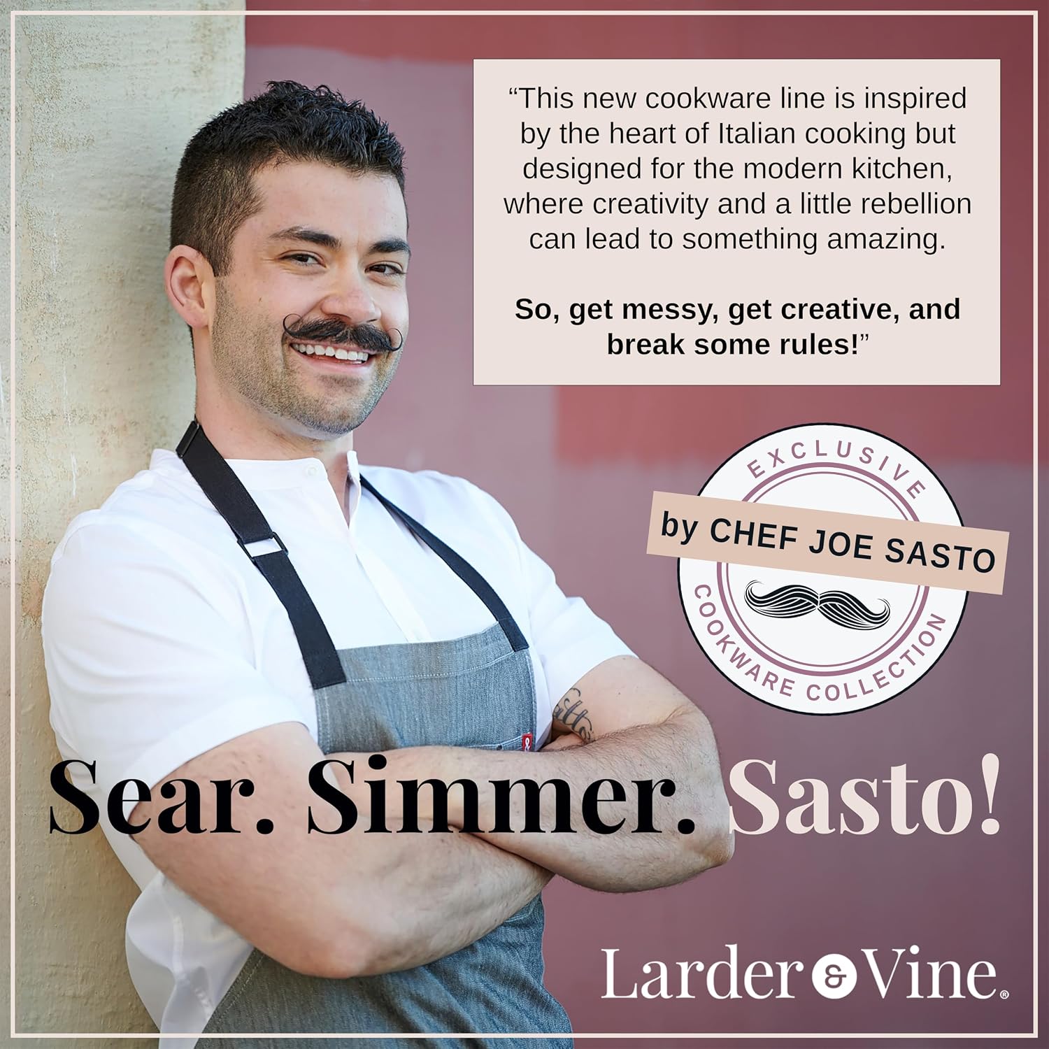Chef Joe Sasto Enameled Cast Iron Braiser with Lid, for Slow Cooking, Roasting & Searing, Oven Safe, Induction Compatible, Easy-Clean Finish