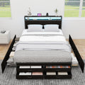 Zevemomo Queen Bed Frame with 8 Storage Drawers, Queen Metal Bed Frame with LED Light and Charging Station, Heavy Duty Metal Slats, No Box Spring Needed, Black