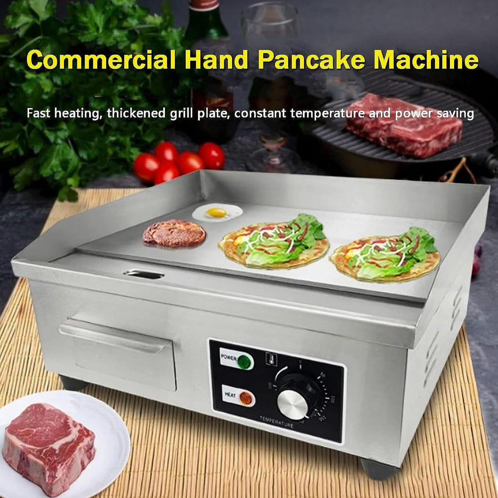 Electric Commercial Griddle Plate, 2500W Electric Countertop Flat Top Griddle with Adjustable Thermostat Removable Oil Drawer Splash Guards, Stainless Steel Restaurant Grill for Kitchen
