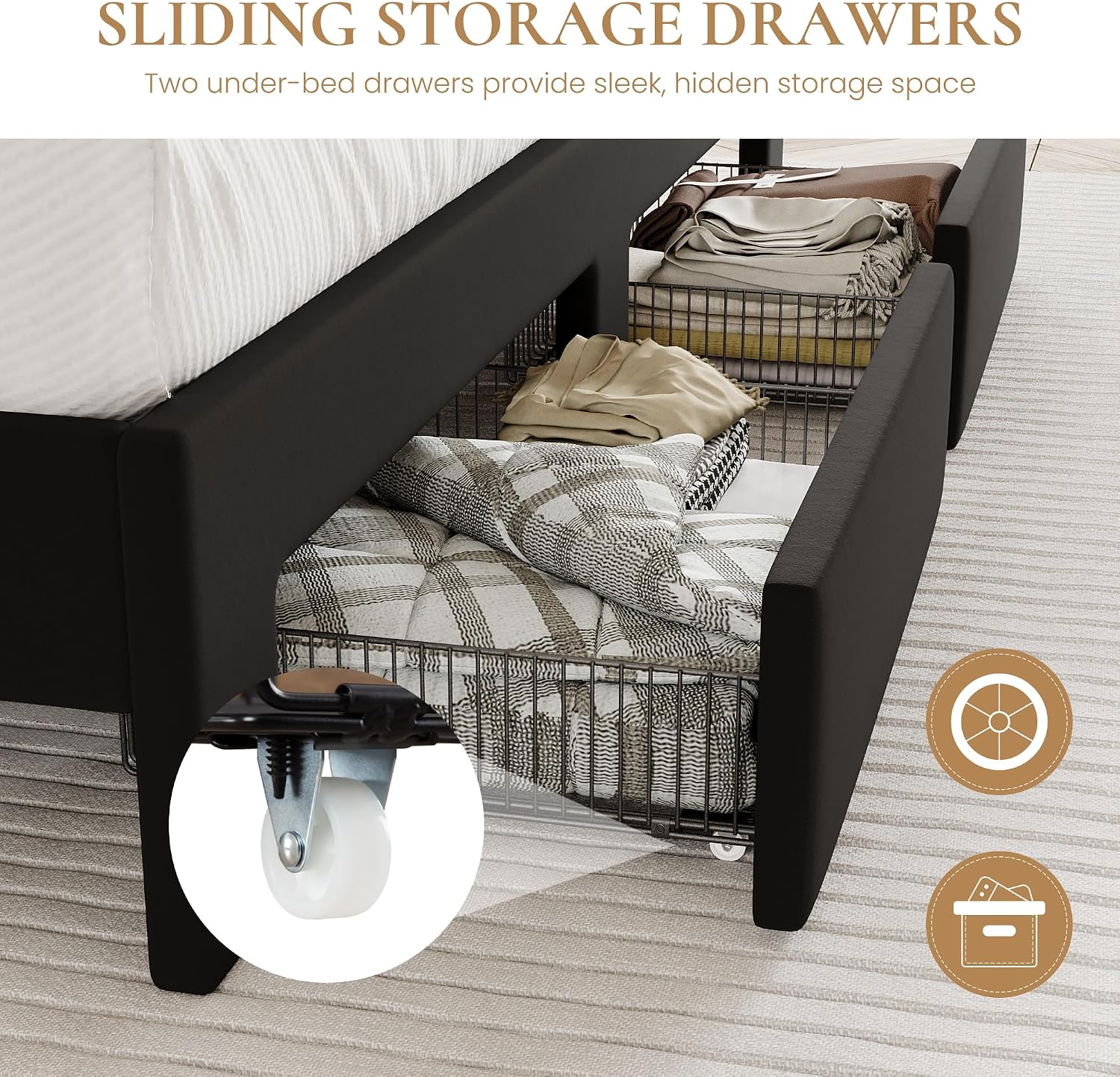 SHA CERLIN Velvet Full Size Bed Frame with Vertical Channel Tufted Wingback Headboard & 2 Storage Drawers/2-Tier Shelves with LED Lights & Charging Station/Noise-Free/No Box Spring Needed/Black