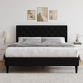 HOMBCK Queen Bed Frame, Linen Fabric Upholstered Platform Bed Frame, Button Tufted Bed Frame Queen Size, Wooden Slat Support, No Box Spring Needed, Easy Assembly, Black