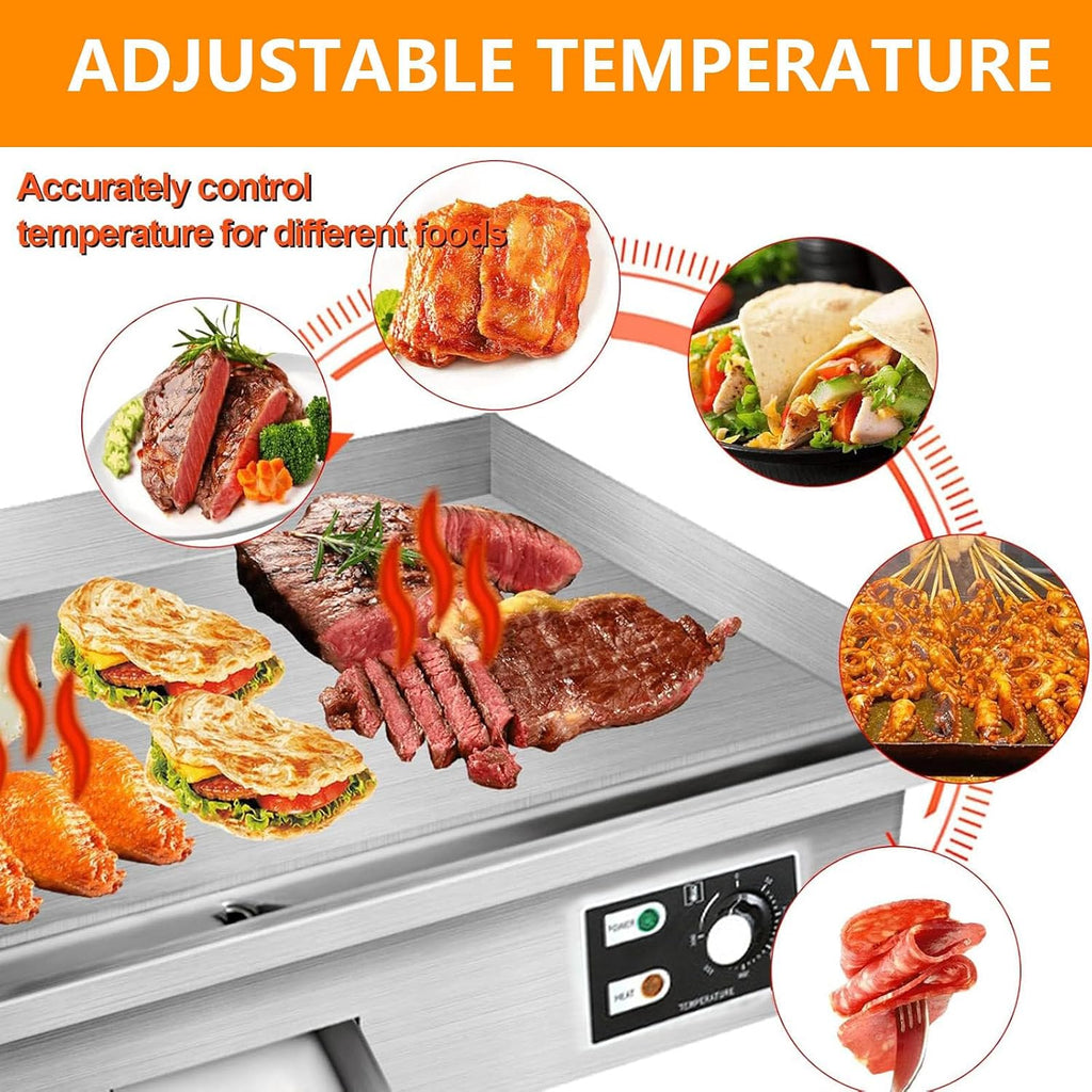 Electric Griddle, Flat Top Griddle for Restaurant, 1600W/3000W Countertop Commercial Grill, Non-Stick Stainless Steel Grill, 50~300℃(122℉-572℉) Temperature Adjustable,110V