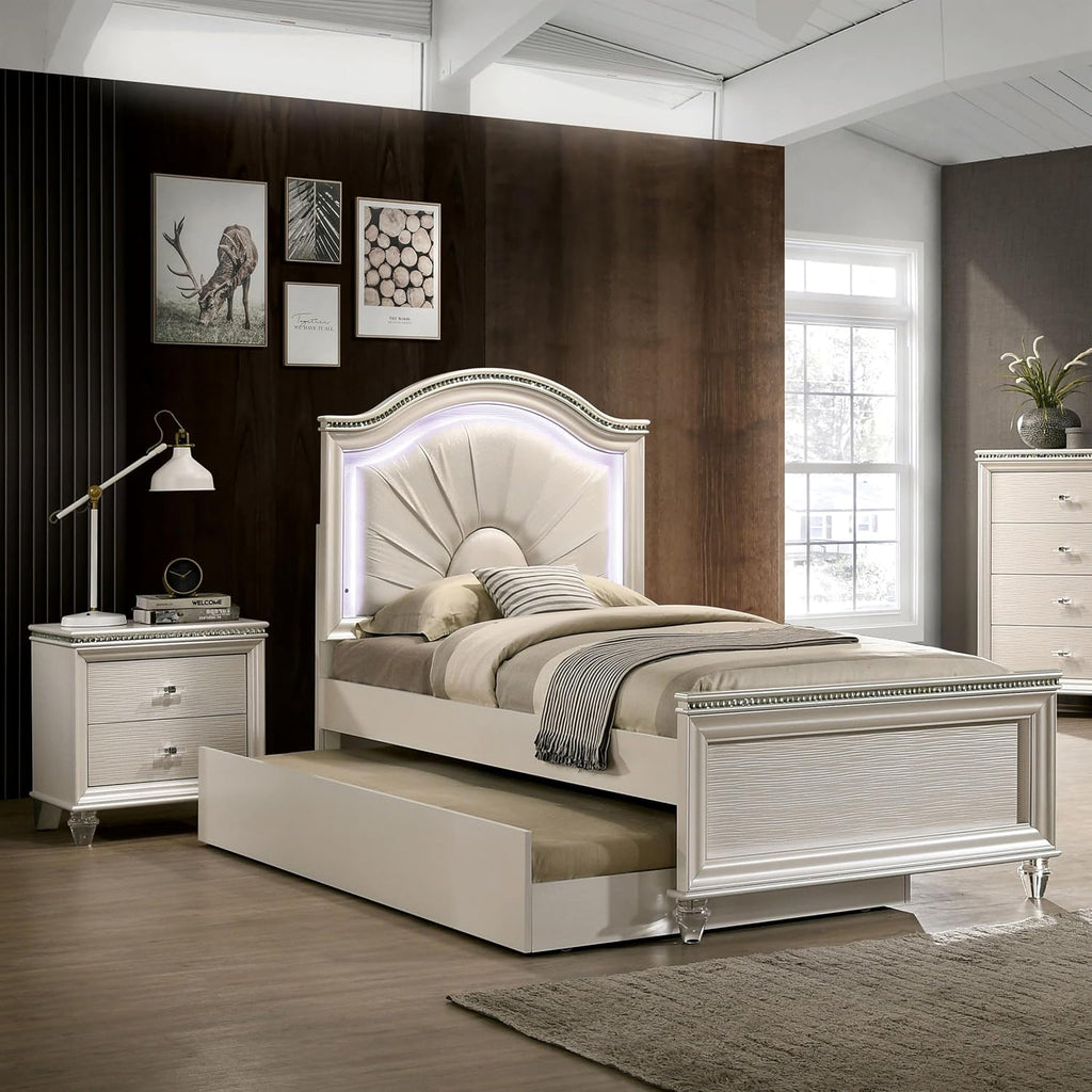 Furniture of America FOA Devado 3-Piece White Wood Bedroom Set - Twin + Nightstand + Trundle