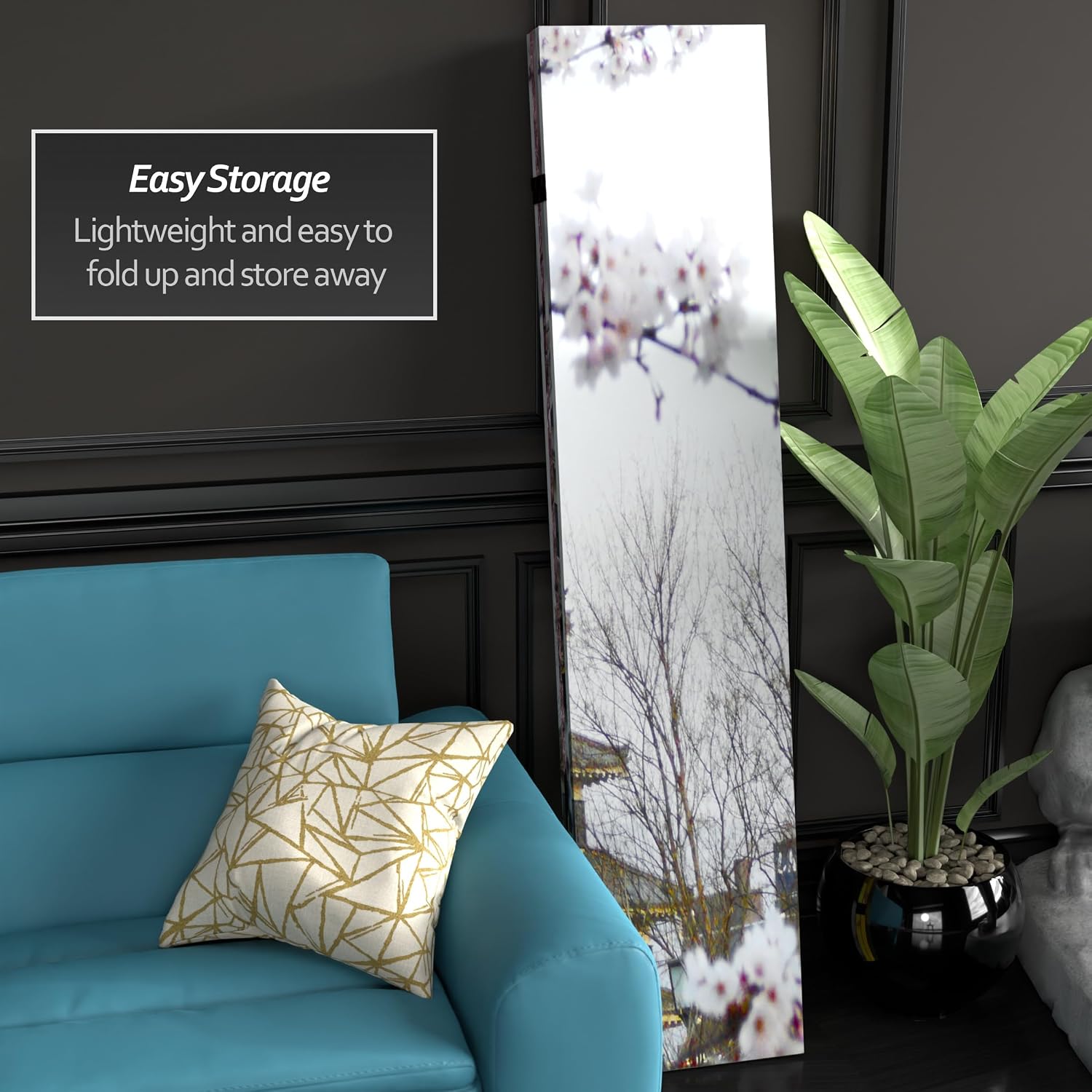 Red Lantern 6 ft. Tall Double Sided Cherry Blossoms Room Divider 4 Panel Freestanding Folding Privacy Screen, Partition, and Separator for Modern and Contemporary Bedroom, Home Office, Studio, Dorm