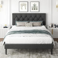 CXVX Queen Size Platform Bed Frame with Upholstered Headboard, Button Tufted Design, Strong Wooden Slats, No Box Spring Needed, Easy Assembly, Noise Free