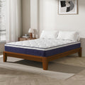 Dolonm Full Size Bamboo Bed Frame with 10' Mattress-Medium Hybrid Firm, Japanese Joinery Bed Frame and Mattress Set, Certipur-US Certified Pocket Spring, Pressure Relief, and Motion Isolation（Walnut