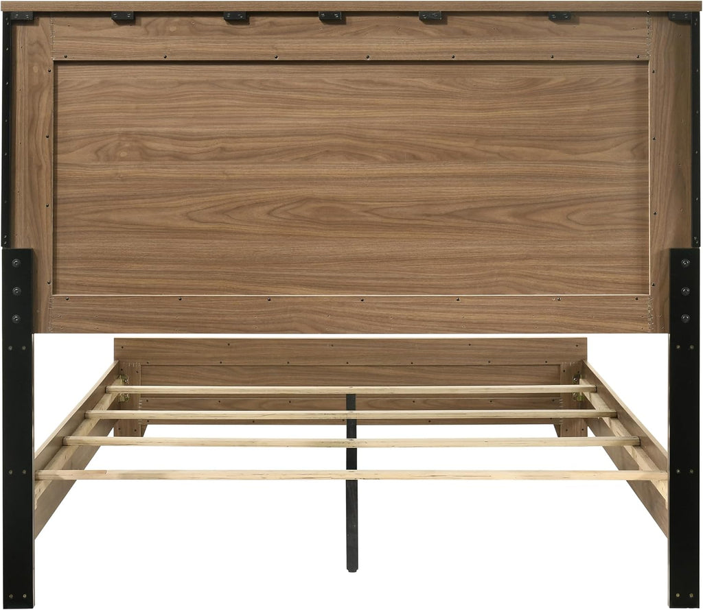 Furniture of America Nomal Modern Solid Wood 4-Piece Bedroom Set with Recessed Panel Headboard Bed, Metal Center Glide on Nightstand and Dresser with Mirror, Box Spring Needed, Queen, Chestnut Brown