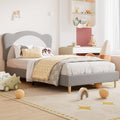 GarveeHome Twin Size Bed Frame for Kids - Cute Velvet Princess Platform Bed with Upholstered Headboard for Girls/Boys, Solid Wood Slats Support, No Box Spring Needed, Gray + White