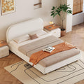 Luxurious Velvet Full Size Upholstered Platform Bed, Modern Solid Bed Frame with Curve-Shaped Design and Thick Headboard for Bedroom, Easy 15-30 min Assembly,Beige