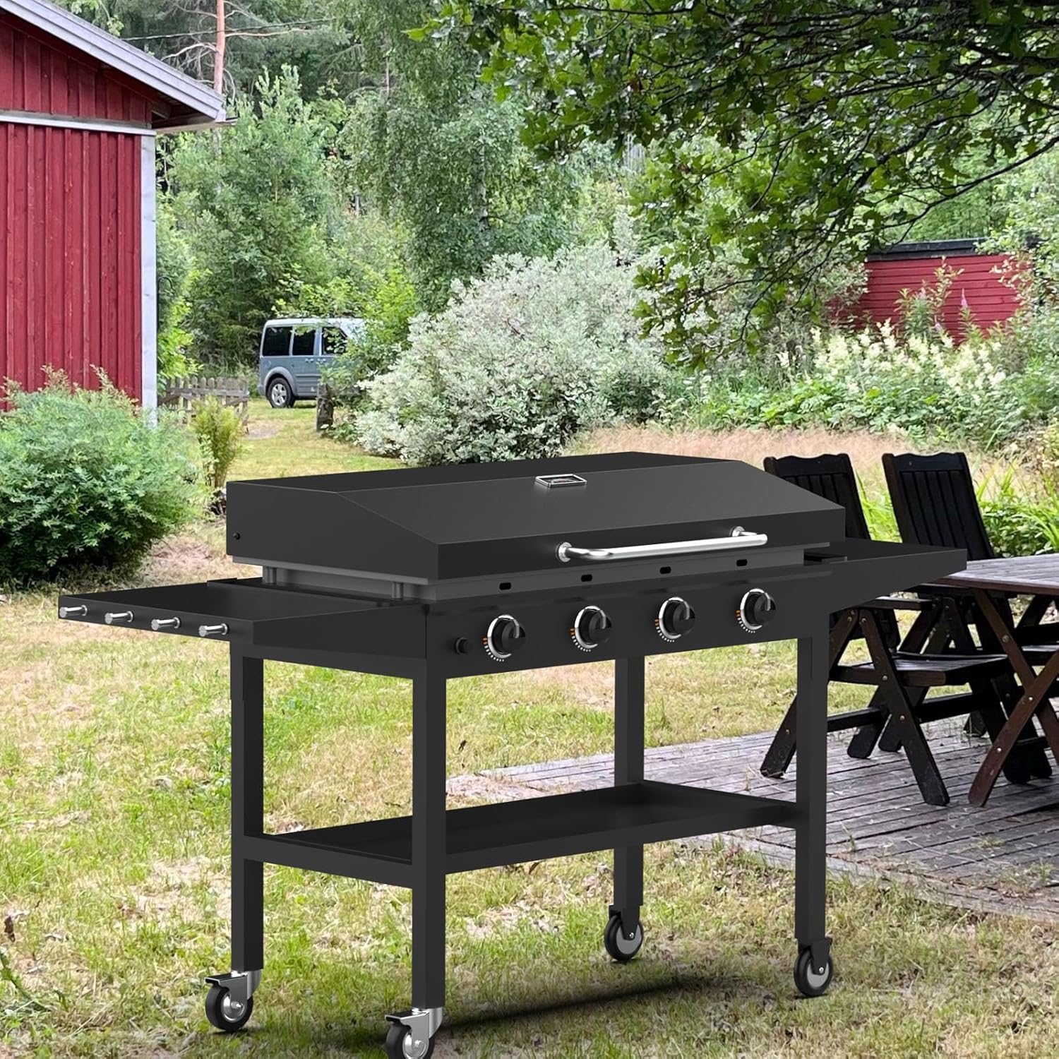 Upgrade Hinged Lid for Blackstone 36 Inch Omnivore Griddle 1554 2266 2177 1984 2210 2212 Griddle Hard Cover, Grill Hood Flat Top with Thermometer for Blackstone 5856