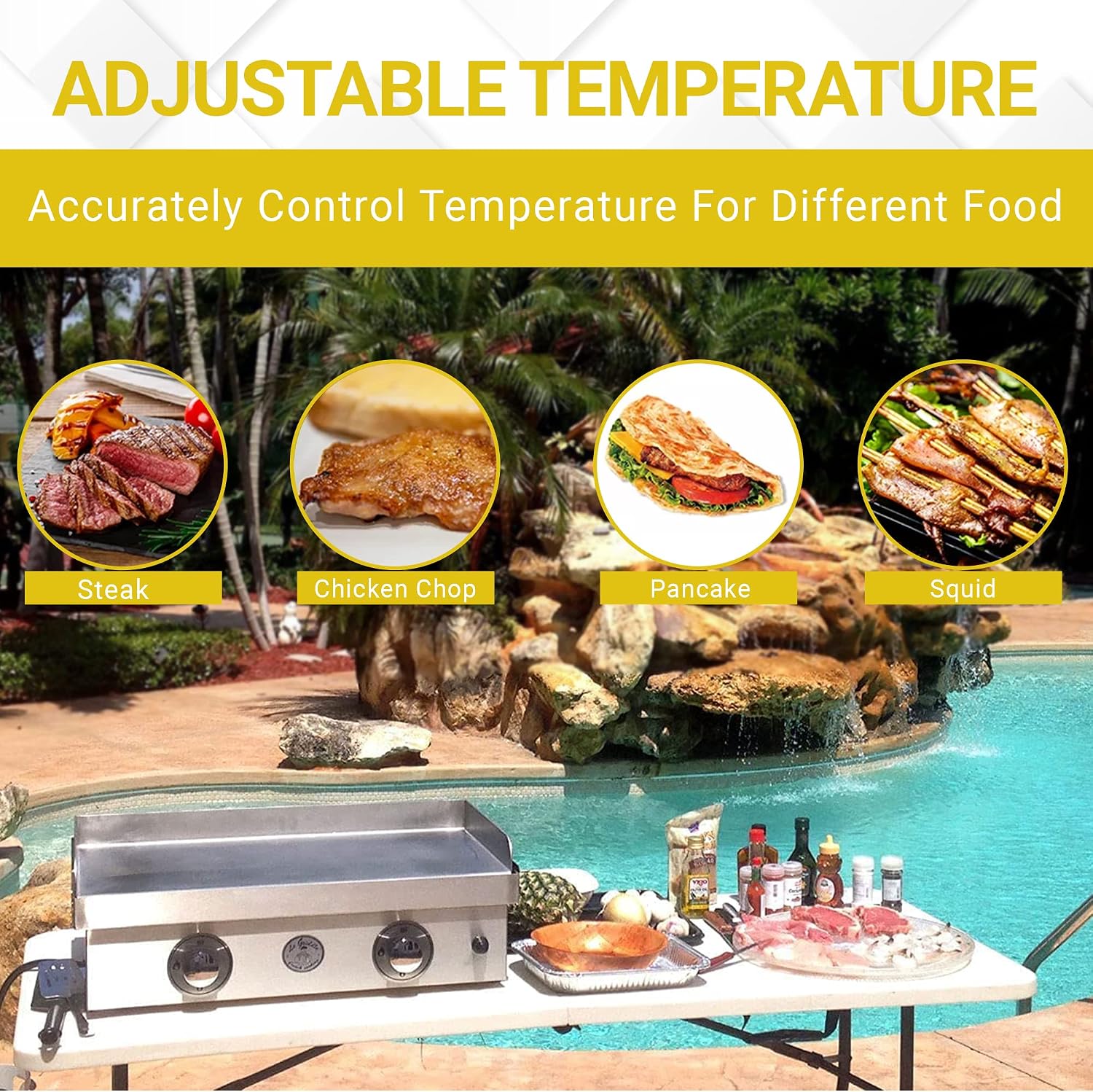 Le Griddle | 2 Burners Stainless Steel 30' Griddle for Propane Gas, for Outdoor Grill Home Cooking & Camping, Easy to Clean & Durable 18,000 BTU's Tabletop/Built-in