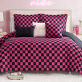Juicy Couture Reversible Checkerboard Comforter Set 5-Piece Twin/Twin XL Set, Black/Hot Pink