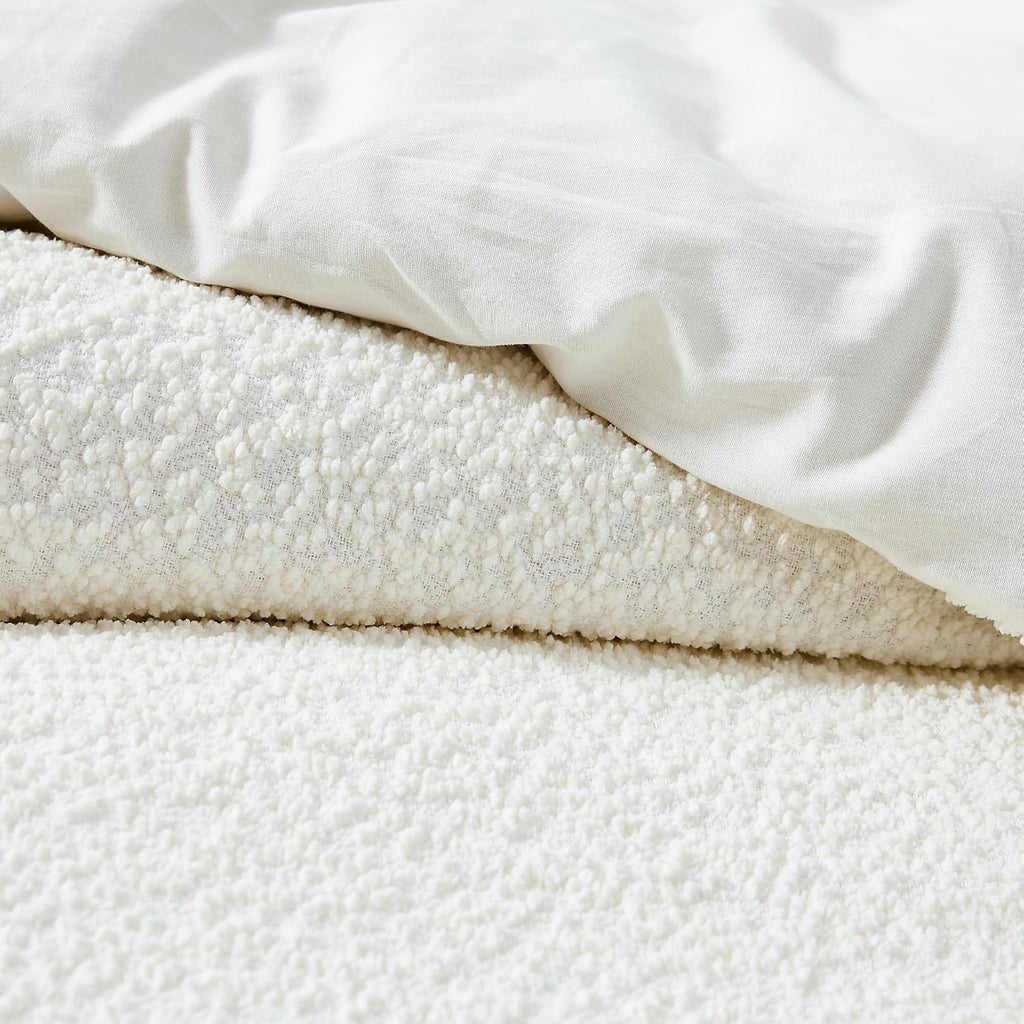 Lush Decor Lotti Boucle Duvet Cover 3 Piece Set Full/Queen Soft White - White Duvet Cover- Textured Cozy Bedding Set - Modern Minimalist Decor
