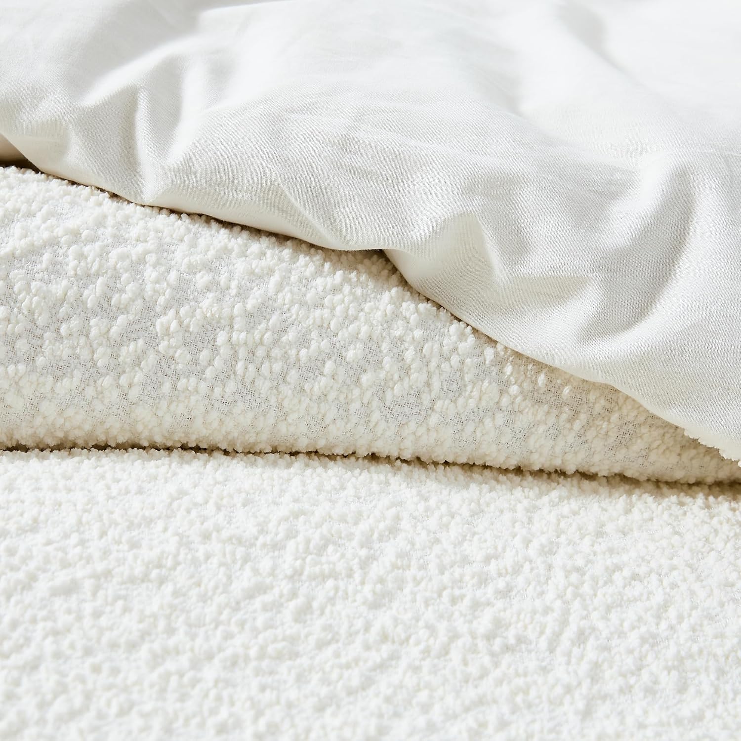 Lush Decor Lotti Boucle Duvet Cover 3 Piece Set Full/Queen Soft White - White Duvet Cover- Textured Cozy Bedding Set - Modern Minimalist Decor