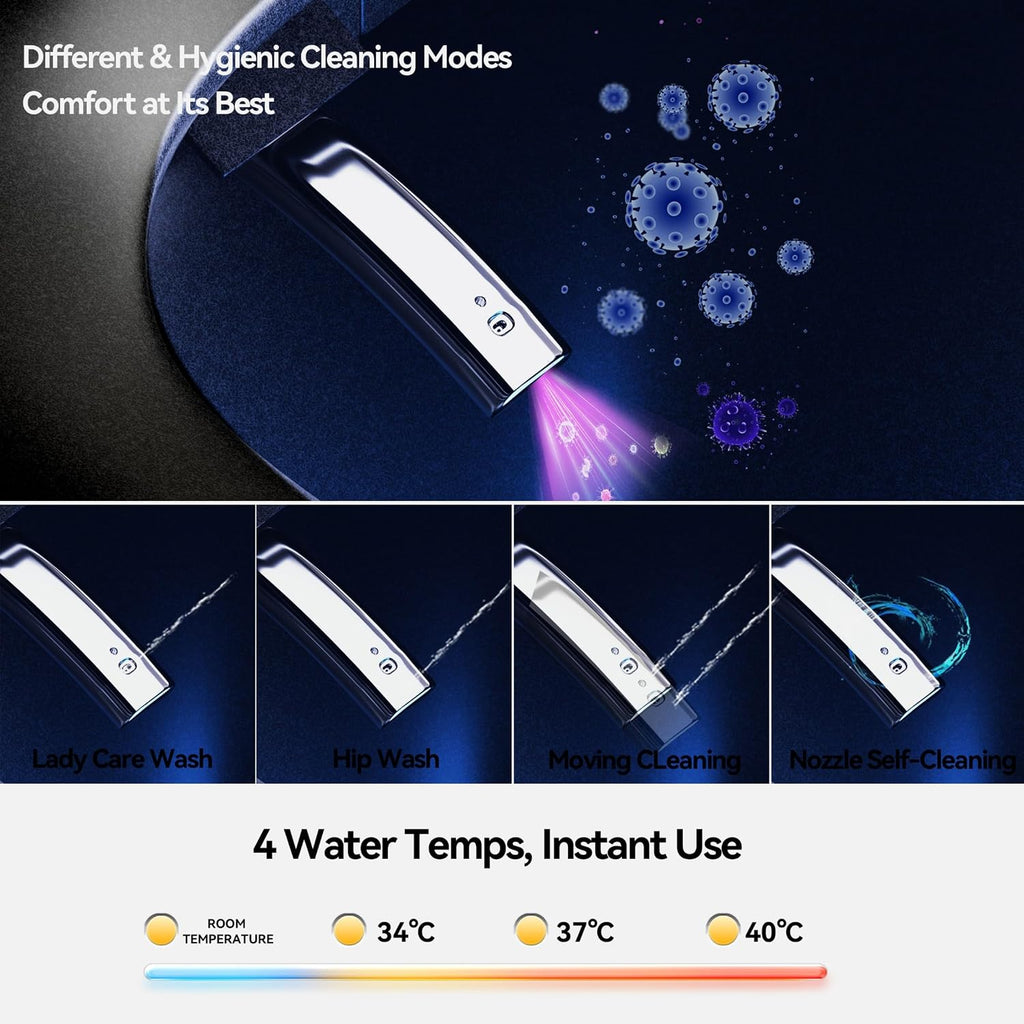 Smart Toilet,One Piece Toilet,Ceramic Toilet with Bidet Built in & Dryer, Auto Open/Close, Instant Warm Water,Heated Seat,Sensing Distance, Black