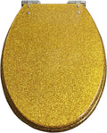 Sparkly Resin Toilet Seat, Resin Toilet Seat Round Toilet Seat, Thicken Toilet Seat, Slow Close, Toilet Lid Easy to Clean & Install (Gold)