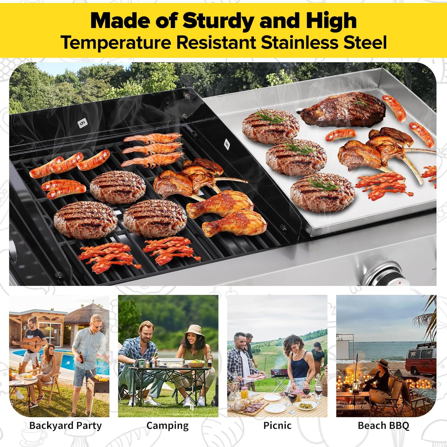 CIG GARDEN 2-Burner Propane Gas Grill & Plancha Combo, 38,200 BTU Outdoor BBQ with Cast Iron Grates - Portable Grill for Backyard, Balcony, Camping