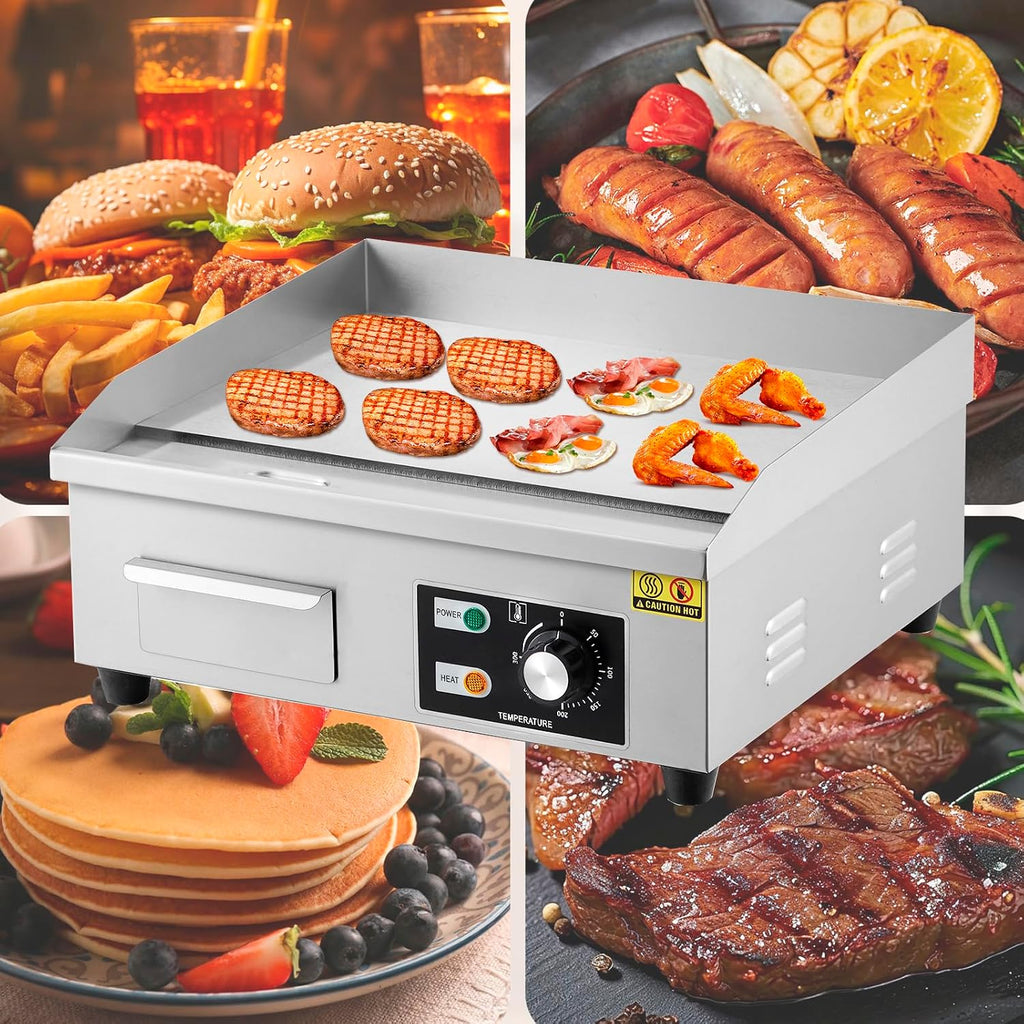 Takywep 18' Commercial Electric Griddle, Stainless Steel Countertop Griddle, Electric Flat Top Grill With Shovel Brush, Restaurant Teppanyaki Grill Cooking Equipment, Temperature Control 50°C - 300°C