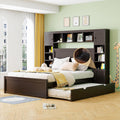 MERITLINE Queen Platform Bed with Storage Headboard,Trundle and Drawers,Solid Wood Queen Bed Frame with Charging Station and Storage for Adults(Espresso)