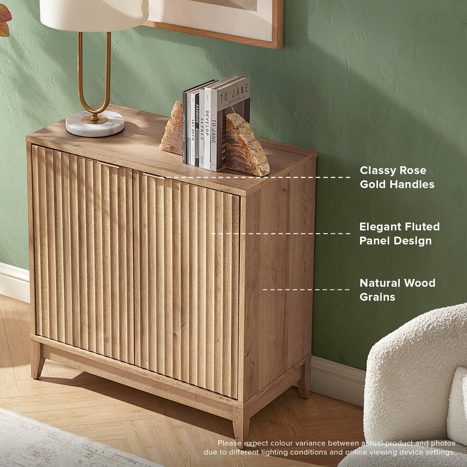 mopio Brooklyn Fluted Storage Cabinet, Modular Accent Buffet Sideboard with Adjustable Shelf, FSC Certified 50lb Load Modern Farmhouse Wood Credenza for Dining, Living Room, Entryway (Oak, Set of 2)