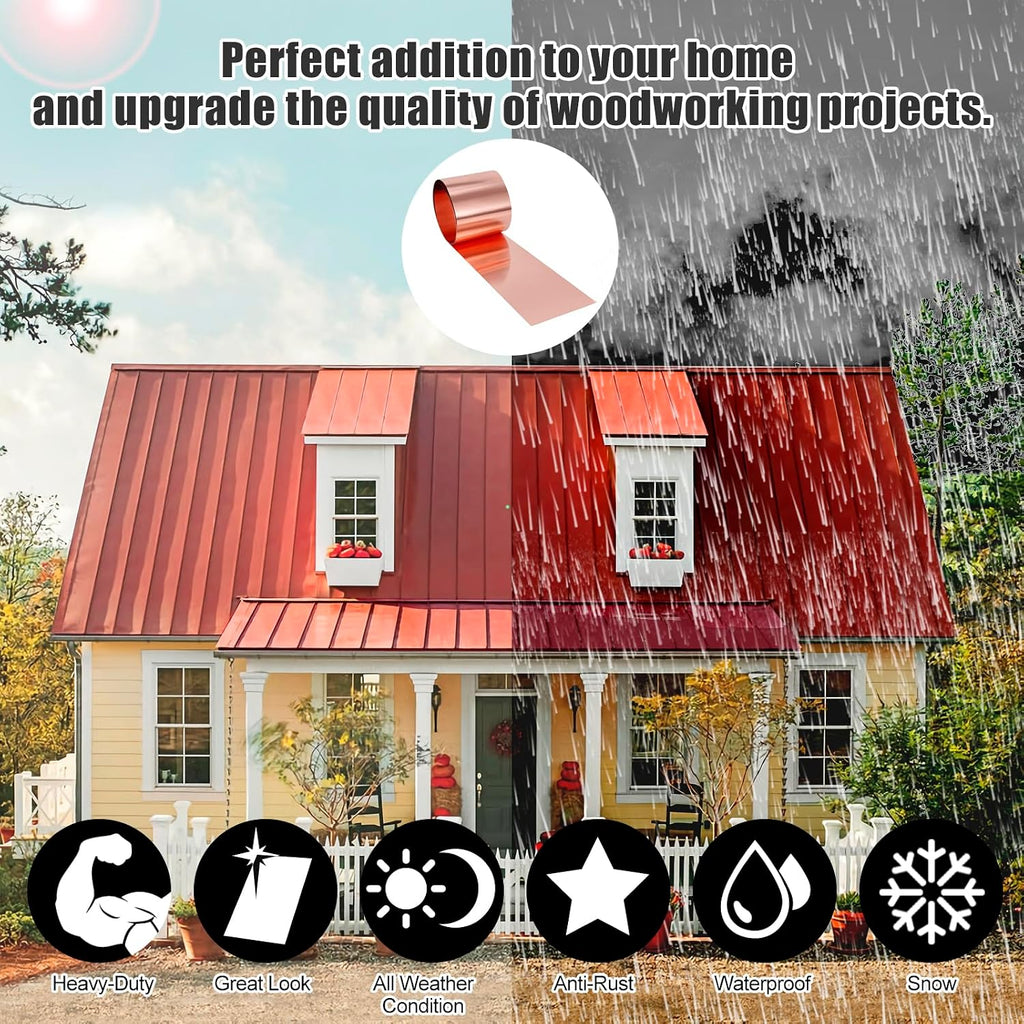 Copper Flashing 99.95% Pure - 20 Gauge 0.8mm Thick Copper Strip - Solid Copper Roll in Various Widths & Length – ASTM B152M Copper Sheet - Contractors & DIY Projects (20 Ga, 6' Width x 20 FT)