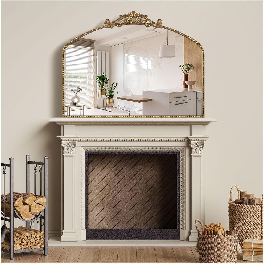 40'x30' Gold Large Antique Mirror, Vintage Baroque Mirror with Ornate Beaded Frame for Home Decor - Living Room, Entryway, Bathroom, Fireplace