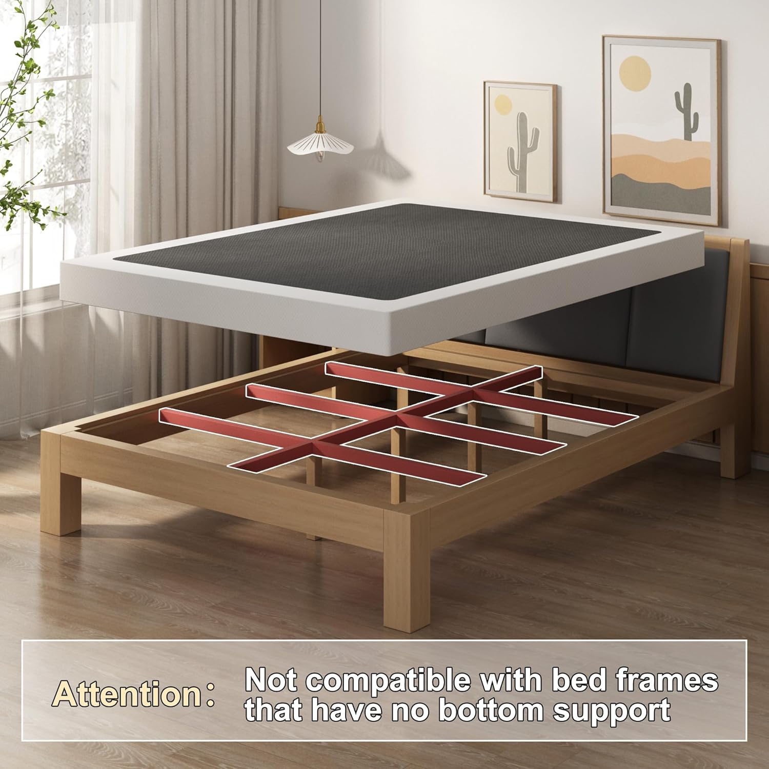 EMODA 5 Inch California King Box Spring Bed Base, 3000 LBS Heavy Duty Metal Mattress Foundation with Fabric Cover, Easy Assembly