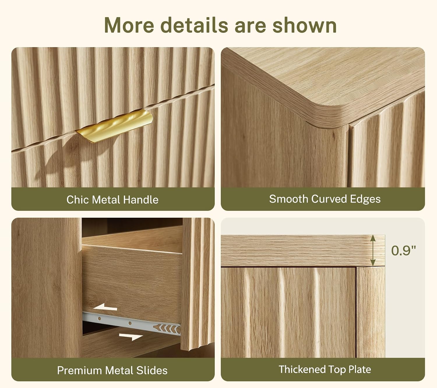 TEENFON 56.3'' Dresser for Bedroom with 6 Drawers, Dressers & Chest of Drawers with Curved Profile Design, 6 Drawer Dresser, Fluted Dressers, Wood Dressers for Bedroom, Living Room, Natural
