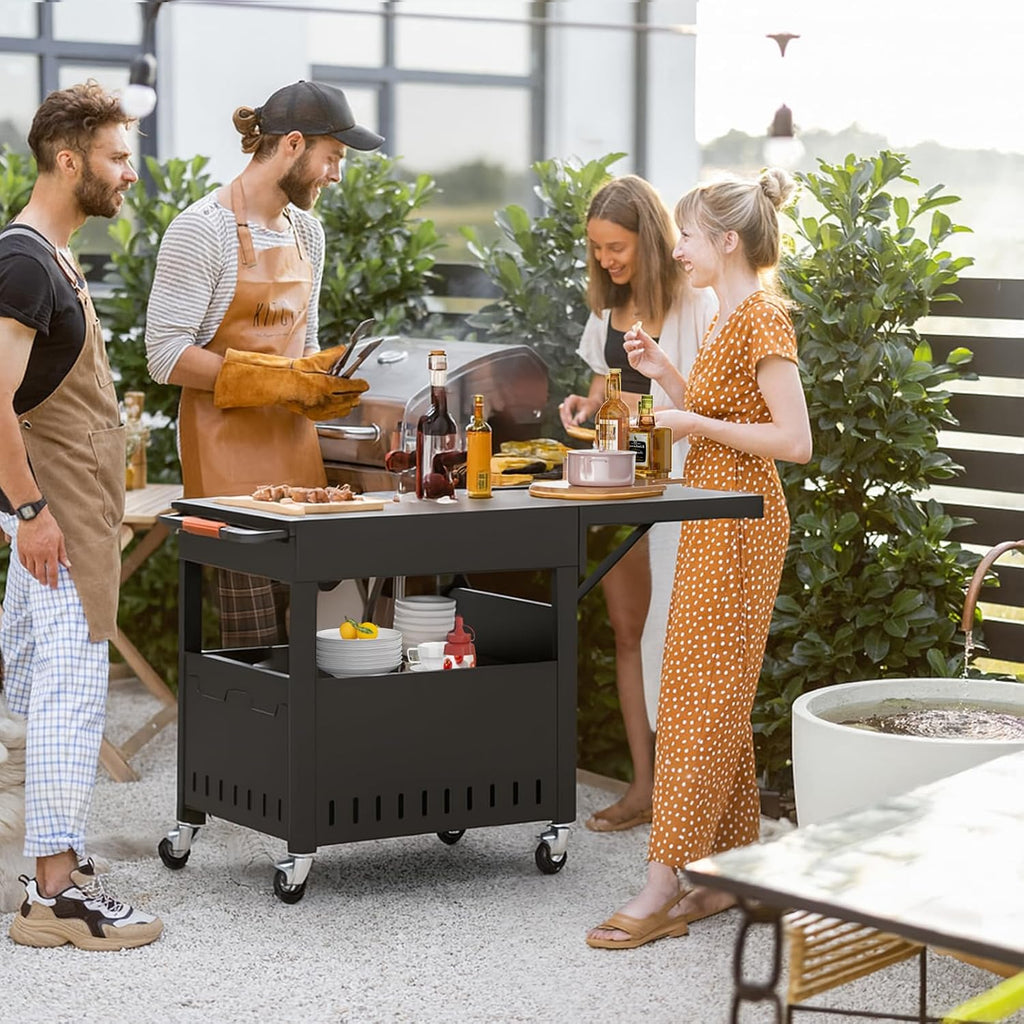 Outdoor Grill Table Cart for Blackstone 28'/36' Omnivore Griddle, 50' x 22' Large Outdoor Kitchen Island with Foldable Side Table for Blackstone 17'/22' Griddle, Home BBQ, Tailgates, Cookouts