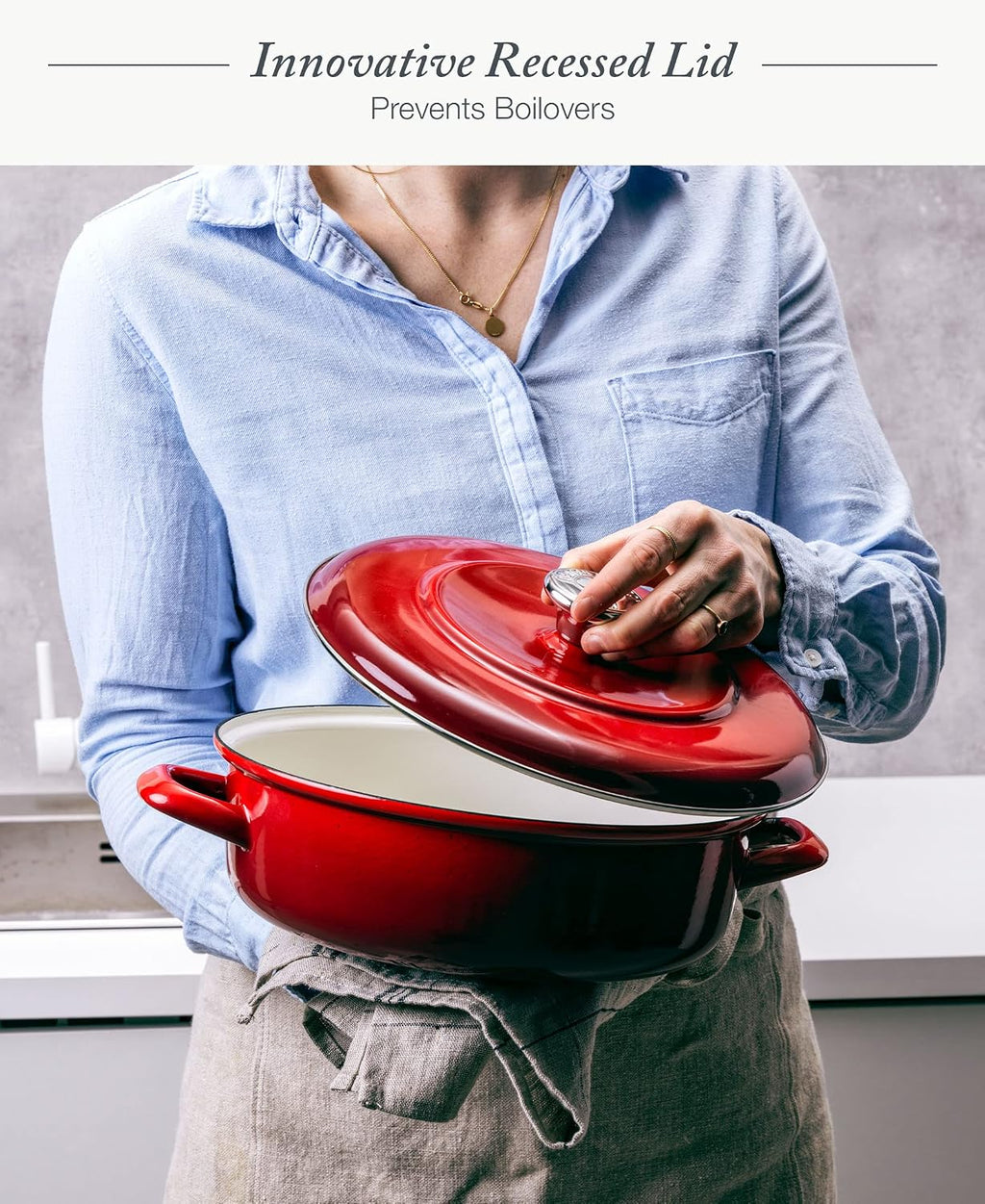Merten & Storck German Enameled Iron, Round 4QT Casserole Braiser with Lid, Foundry Red