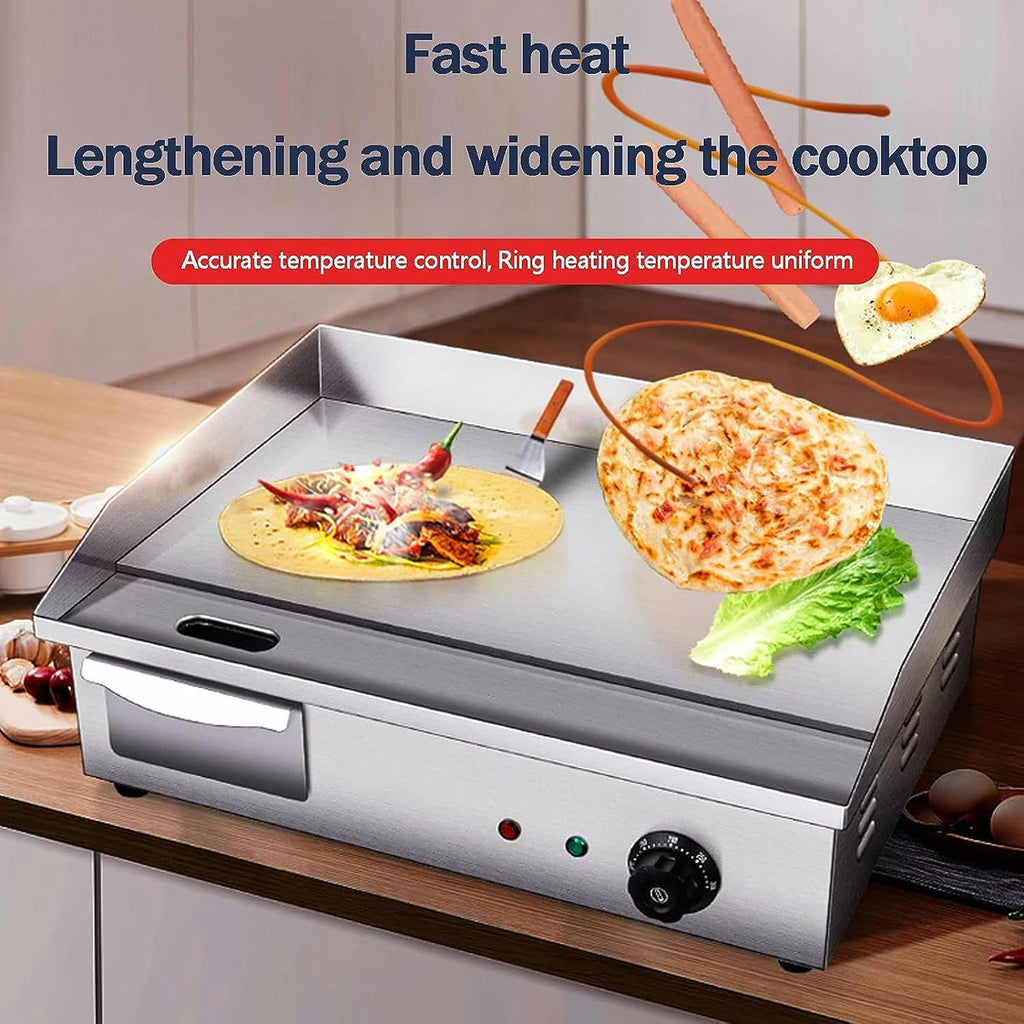Electric Griddle, Commercial Electric Flat Top Griddle 110-220V Teppanyaki Stainless Steel Grill Adjustable Thermostatic Control, 122°F-572°F, Nonstick Countertop Hot Plate for Home Restaurant