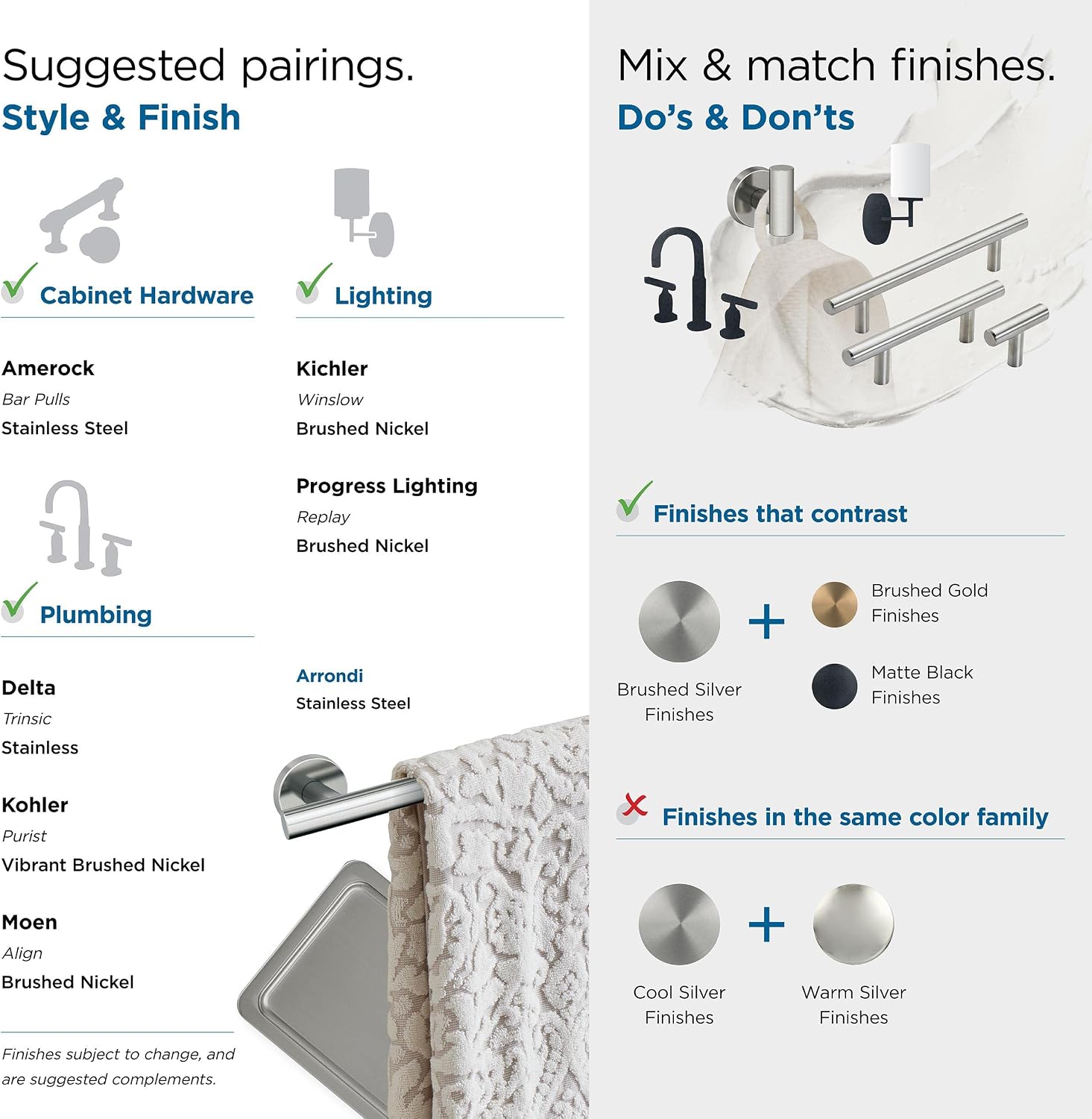 Amerock | Stainless Steel | Arrondi |Towel Bar | 24 inch (610 mm) | 4 Piece | Bathroom Accessories Set