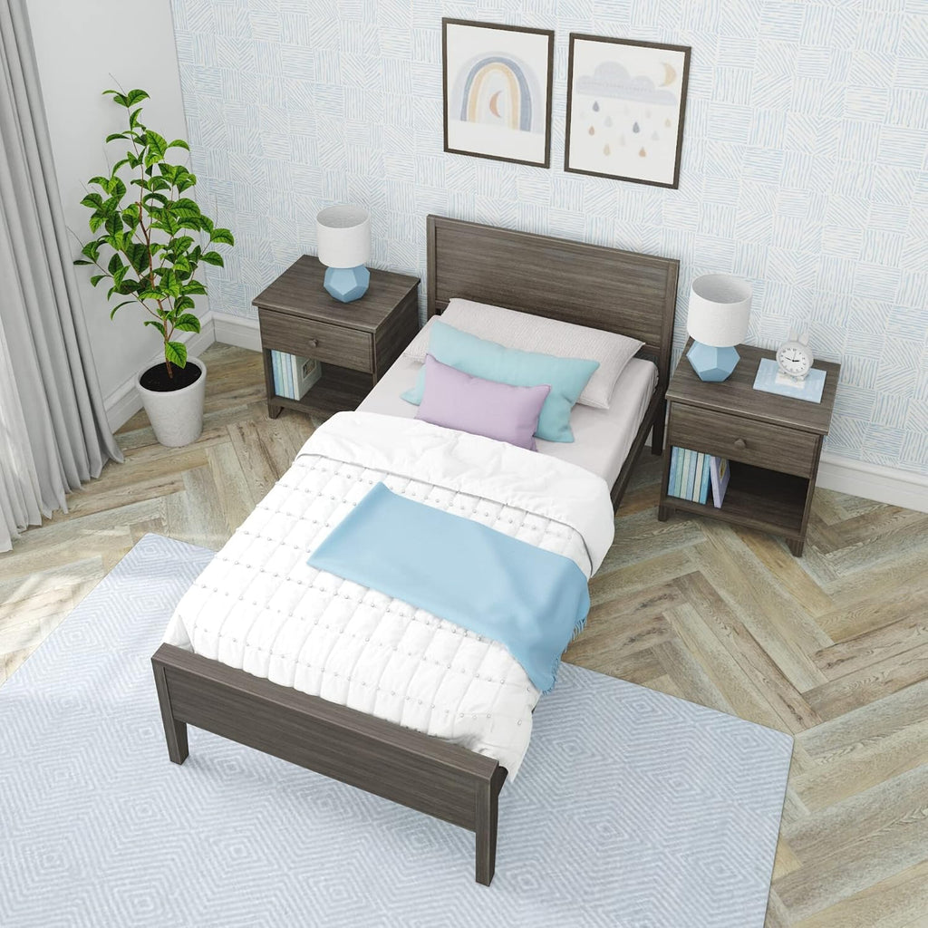 Max & Lily Twin Bed, Solid Wood Twin Bed Frame with Panel Headboard, Kids Twin Bed with Wood Slat Support, No Box Spring Needed, Clay