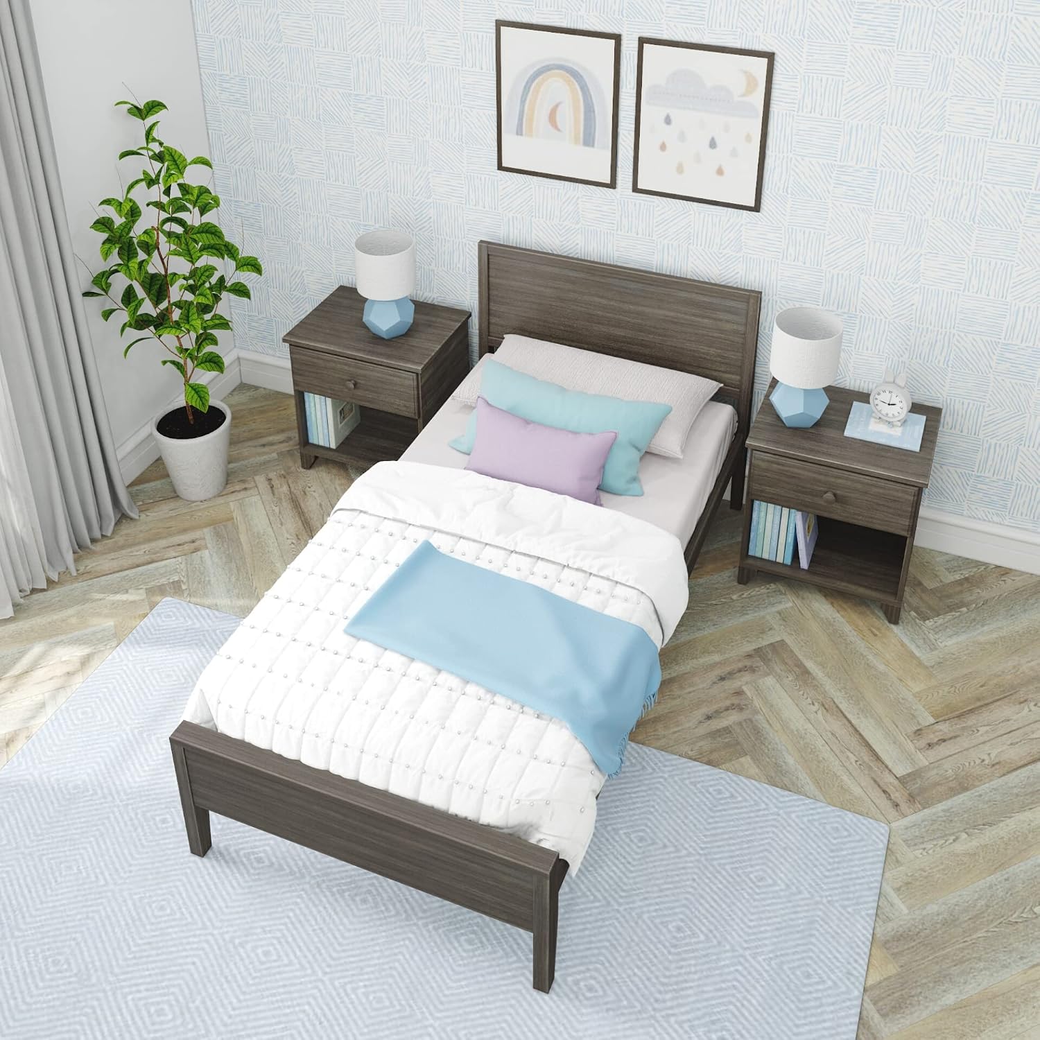 Max & Lily Twin Bed, Solid Wood Twin Bed Frame with Panel Headboard, Kids Twin Bed with Wood Slat Support, No Box Spring Needed, Clay