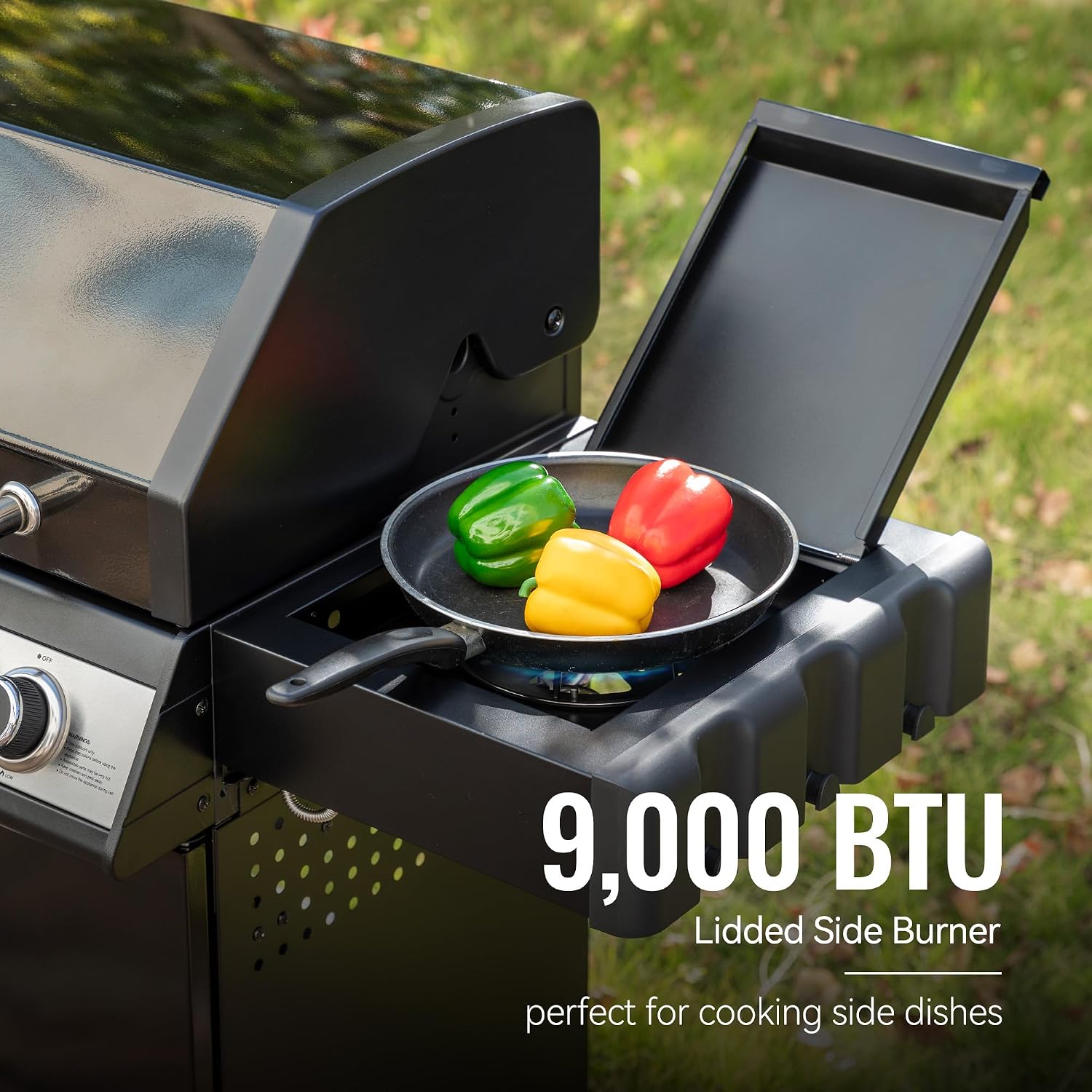SG5003H 4-Burner Gas Grill with Lidded Side Burner, Cabinet Style Propane Gas Grill, 49,000 BTU Output for Outdoor Patio Garden Picnic Backyard Cooking, Black