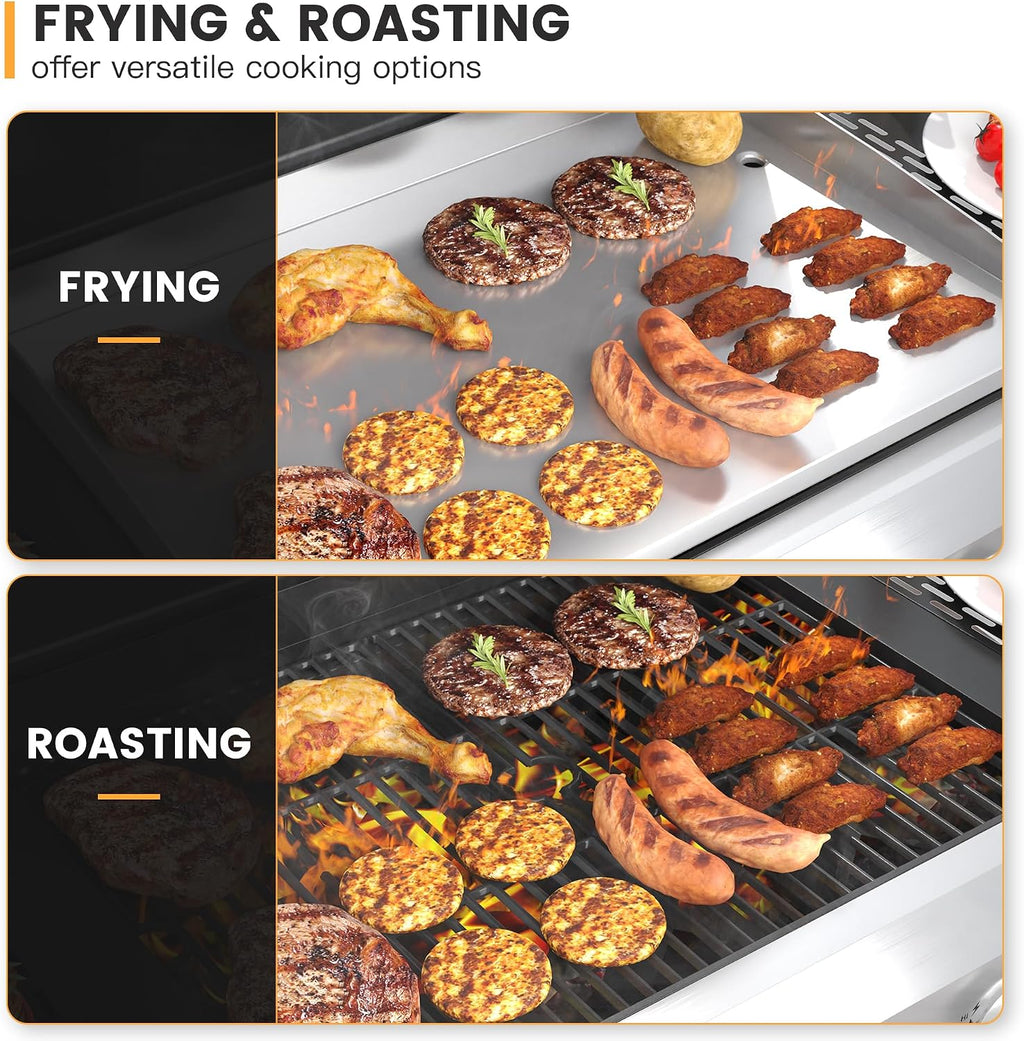 VICLLAX 28 in Flat Top Griddle Grill with Porcelain-Enameled Grates and Stainless Steel Frying Pan, 3-burner Propane Gas Griddle Grill, 33,000 BTU Output Grills for Outdoor Barbecue, Cooking and Party